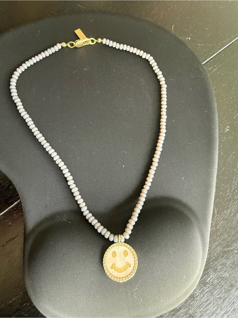 Gold plated Smily Face Pendant Necklace with Moonstone Beaded Chain